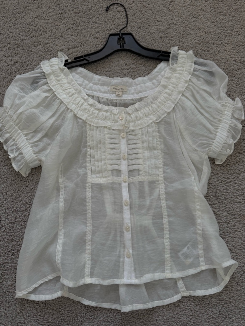 Anthropologie Pilcro White Ruffled Button-Front Blouse